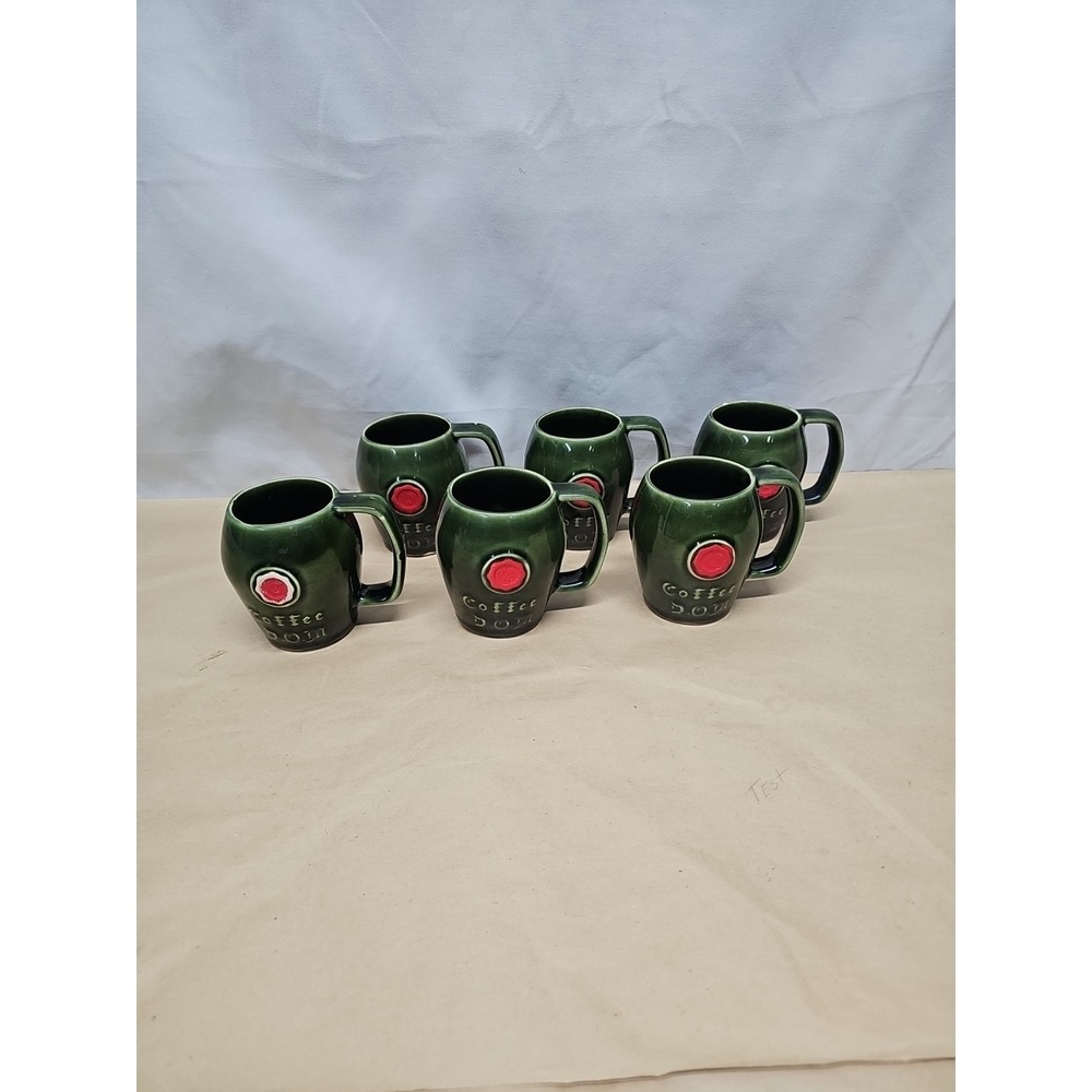 McCoy Green‎ 6 Vintage Pottery DOM Coffee Mugs w/ Red Seal Benedictine Liqueur